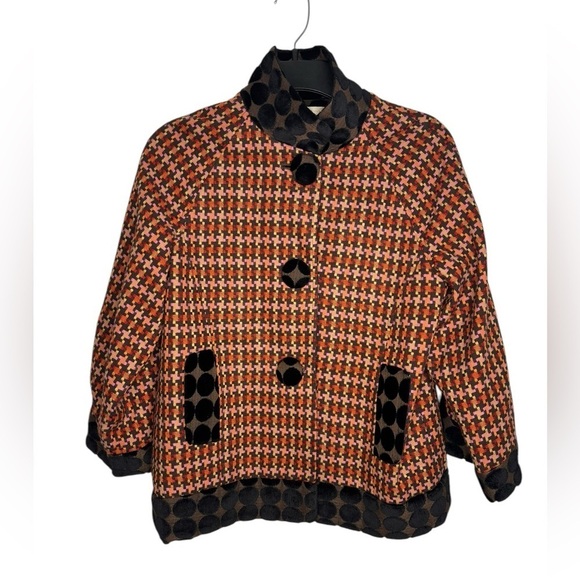 VTG Y2K Tweed Artsy Abstract Multi Pattern Colorful Blazer Anthro Britt Ryan 6 - Picture 1 of 13
